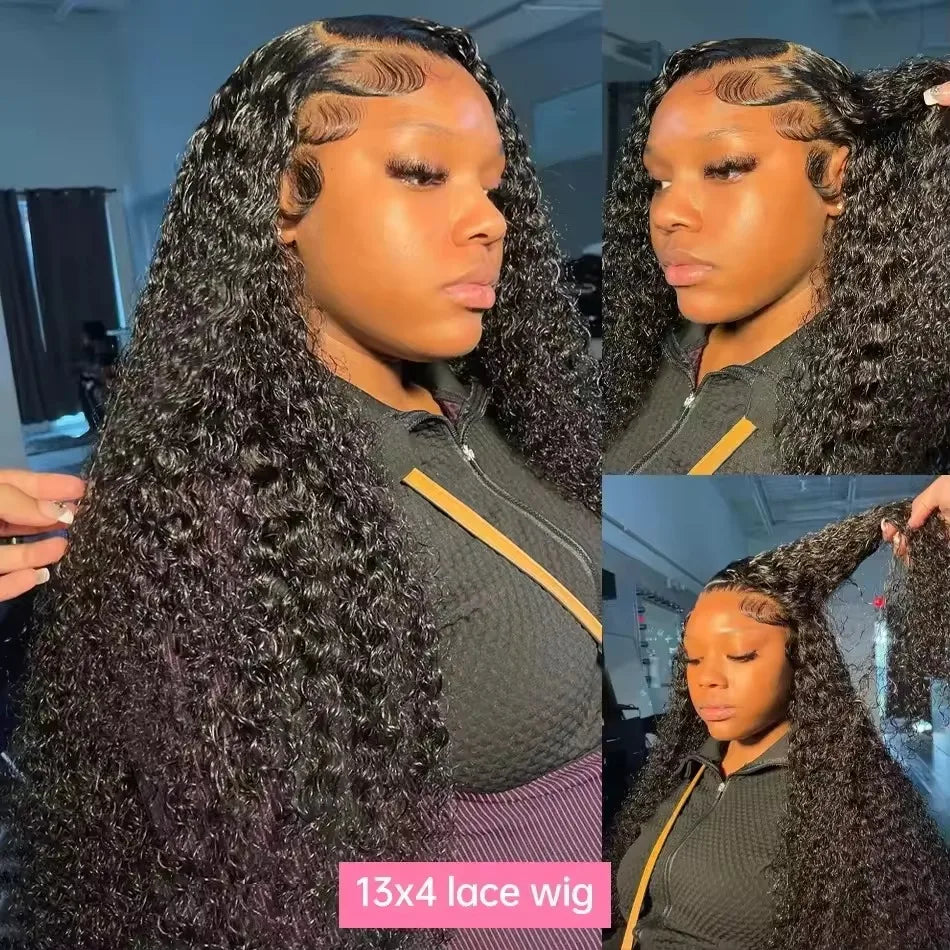 Collage of a woman with styled hair, featuring a 13x4 lace wig.