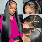 13x6 HD Lace Front Human Hair Wig, Straight Brazilian Remy Hair, Pre-Plucked, 200% Density, Natural Black