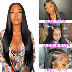 13x6 HD Lace Front Human Hair Wig, Straight Brazilian Remy Hair, Pre-Plucked, 200% Density, Natural Black