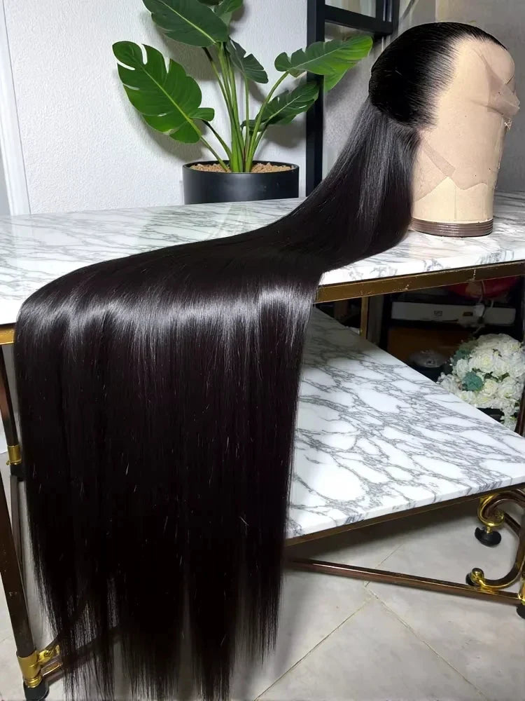 13x6 HD Lace Front Human Hair Wig, Straight Brazilian Remy Hair, Pre-Plucked, 200% Density, Natural Black