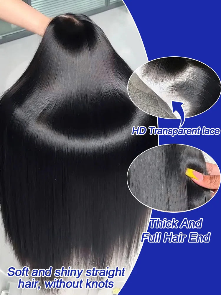 40 Inch Bone Straight Brazilian Human Hair Wig 13x4 13x6 HD Lace Full Frontal 300% Density