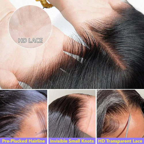 13x6 HD Lace Front Human Hair Wig, Straight Brazilian Remy Hair, Pre-Plucked, 200% Density, Natural Black