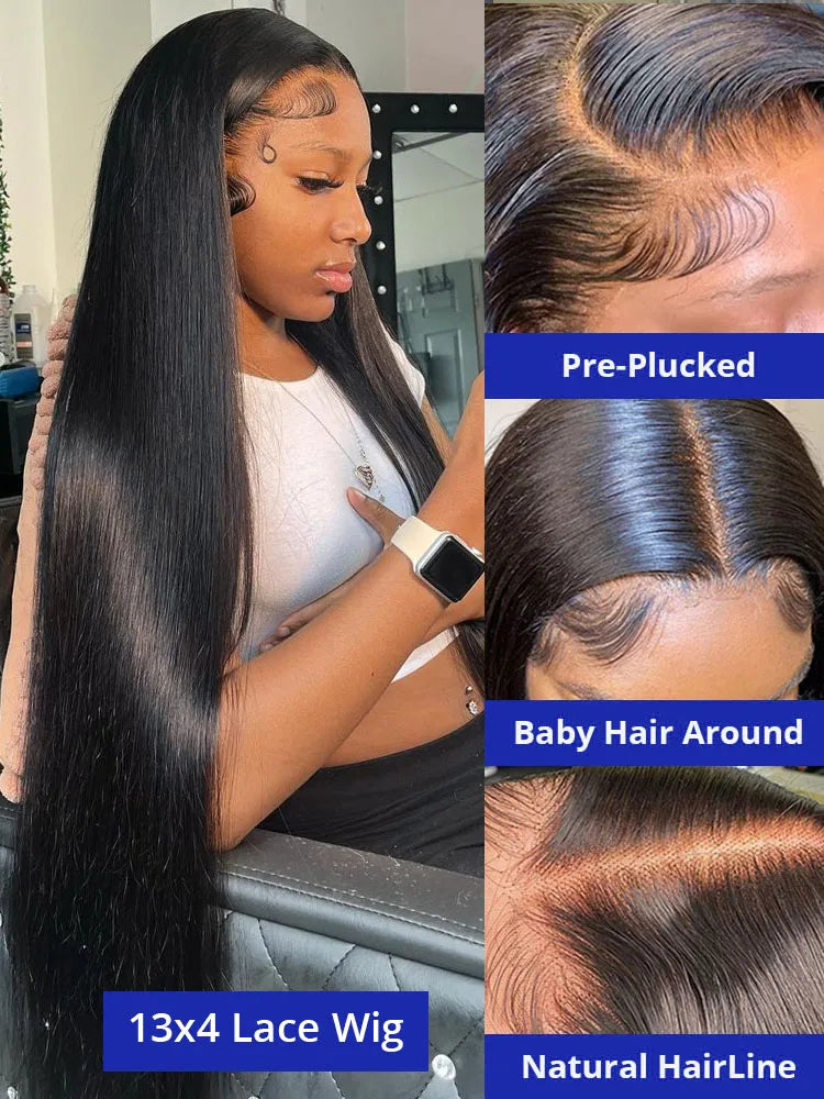 40 Inch Bone Straight Brazilian Human Hair Wig 13x4 13x6 HD Lace Full Frontal 300% Density